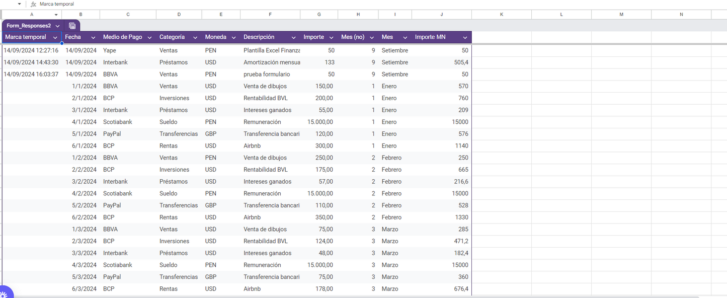 Excel y Sheets Finanzas Personales (con Google Forms)