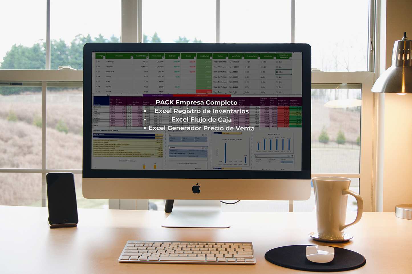 Pack Empresa Completo: 1. Flujo de Caja, 2. Registro de Inventarios y 3. Generador Precio de Venta