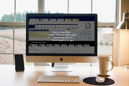 Pack 3 plantillas : 1. Plantilla Finanzas Personales, 2. Plantilla Flujo de Caja y 3. Plantilla Registro de gym